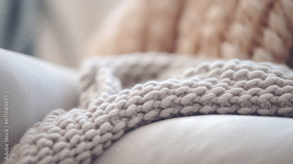 Canvas Prints A close up of a knitted blanket on a couch, AI