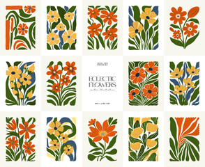 Floral abstract elements. Botanical composition. Modern trendy Matisse minimal style. Floral poster, invite. Vector arrangements for greeting card or invitation design