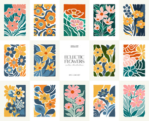 Fototapeta premium Floral abstract elements. Botanical composition. Modern trendy Matisse minimal style. Floral poster, invite. Vector arrangements for greeting card or invitation design