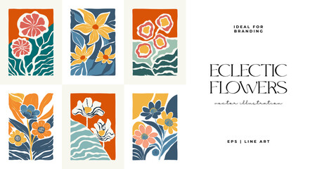 Floral abstract elements. Botanical composition. Modern trendy Matisse minimal style. Floral poster, invite. Vector arrangements for greeting card or invitation design