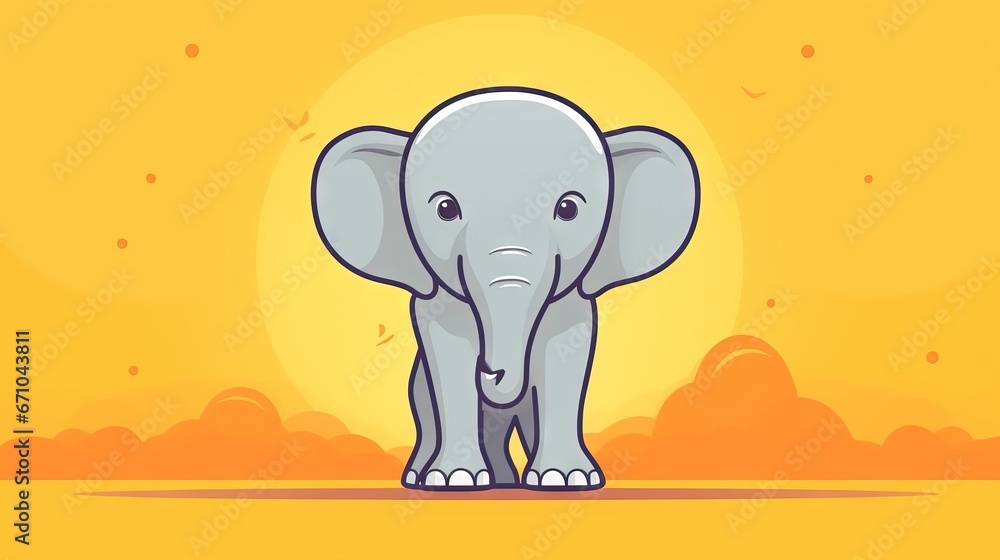 Poster an elephant standing in front of a yellow background with clouds. generative ai