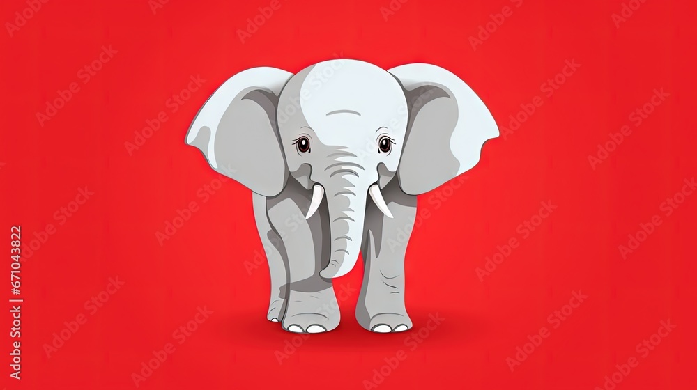 Poster an elephant standing on a red background with a red background. generative ai