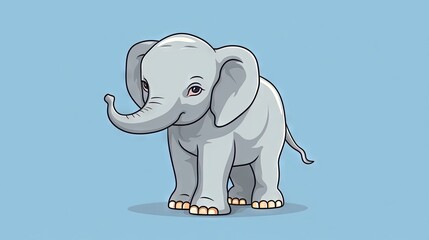  a small elephant standing on a blue background with a light blue background.  generative ai