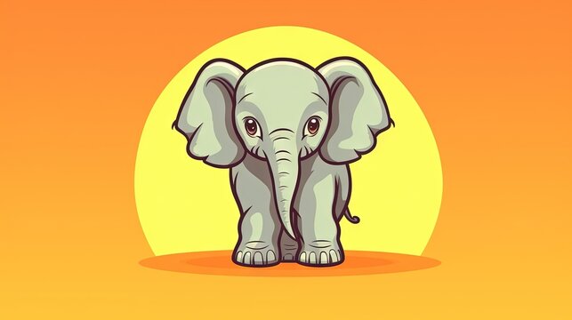  a small elephant standing in front of a yellow background with the sun in the background.  generative ai