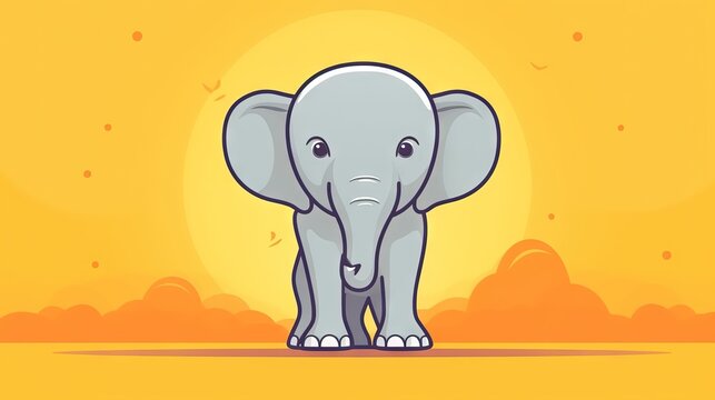  an elephant standing in front of a yellow background with clouds.  generative ai