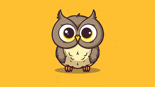  a cartoon owl with big eyes sitting on a yellow background.  generative ai