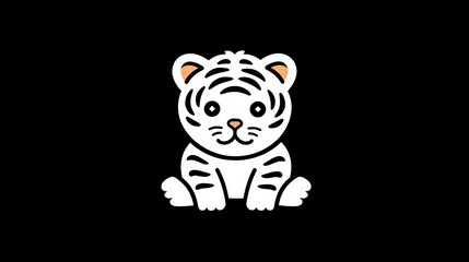  a white tiger sitting on top of a black ground next to a black background.  generative ai