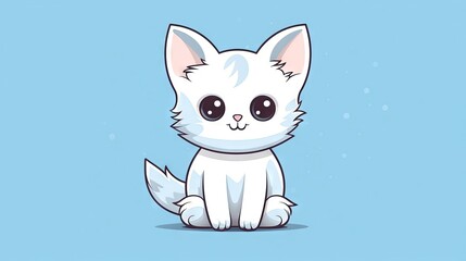  a white kitten sitting on top of a blue floor next to a blue wall.  generative ai