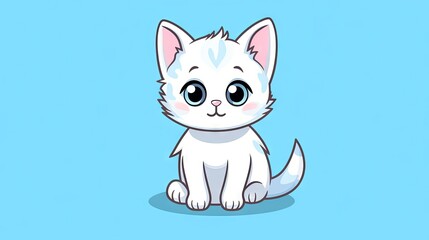  a white kitten with big blue eyes sitting on a blue background.  generative ai