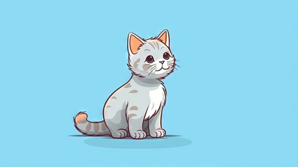  a white cat sitting on top of a blue floor next to a blue wall.  generative ai