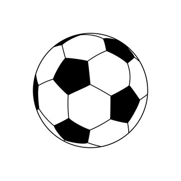 Soccer ball. Black football ball isolated on white background. Flat icon. Simple cartoon clipart. Outline pictogram. Logo soccer ball for design print. Graphic symbol sport play. Vector illustration