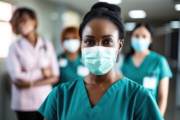 Fototapeta na wymiar African american nurse with medical workers team