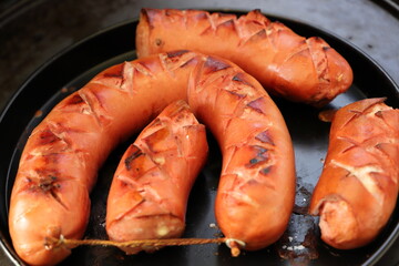 a ring of Lyon sausage from the grill