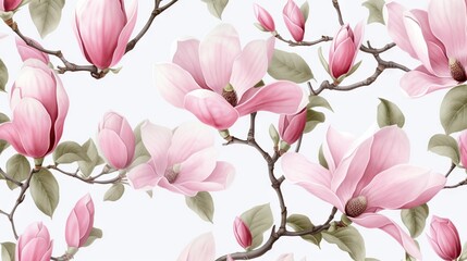  a branch with pink flowers on it and green leaves on it.  generative ai