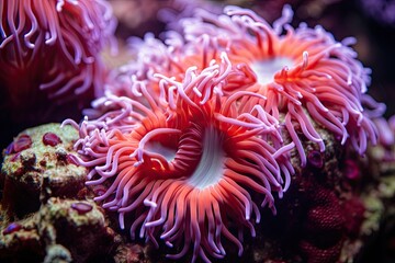 Naklejka na ściany i meble Anemone actinia texture underwater reef sea coral