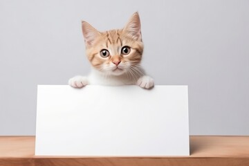 Cute Tabby Cat Holding Blank Whiteboard Playful And Adorable