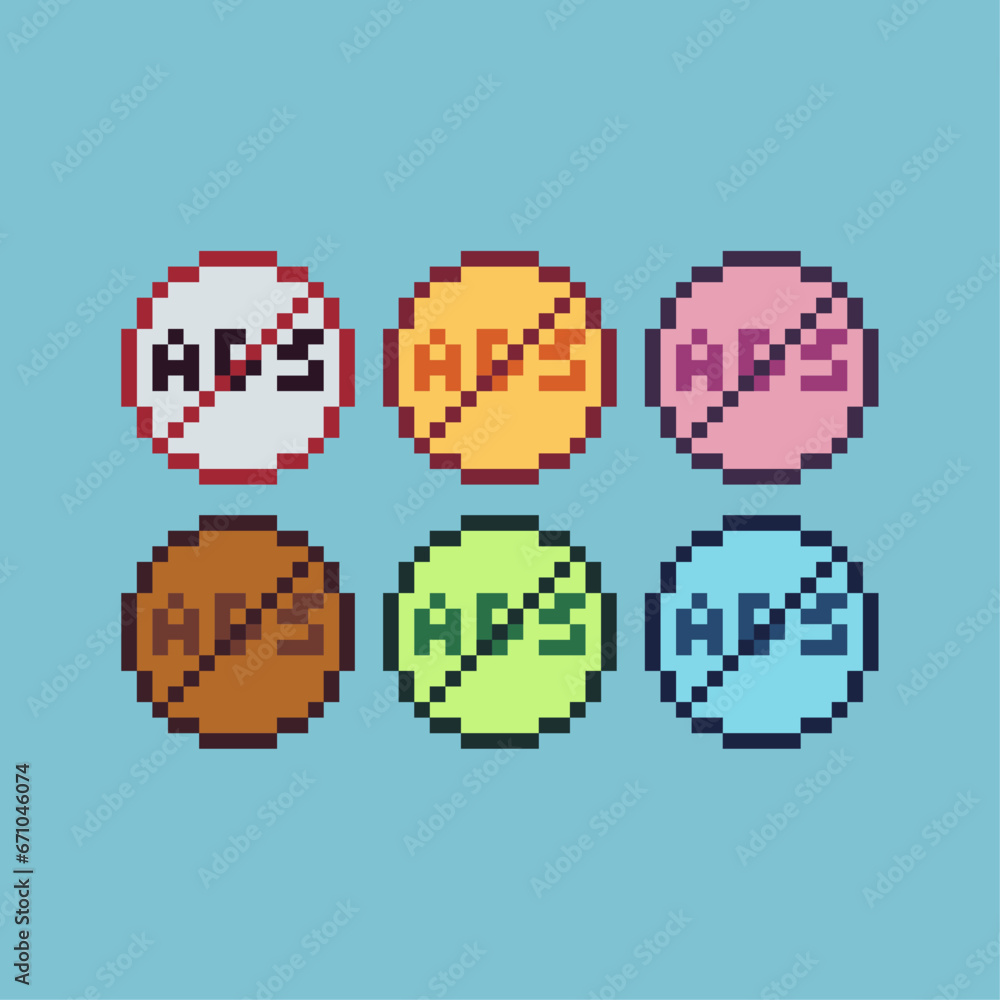 Poster pixel art sets of cross ads with variation color item asset. simple bits of prohibiton ads pixelated