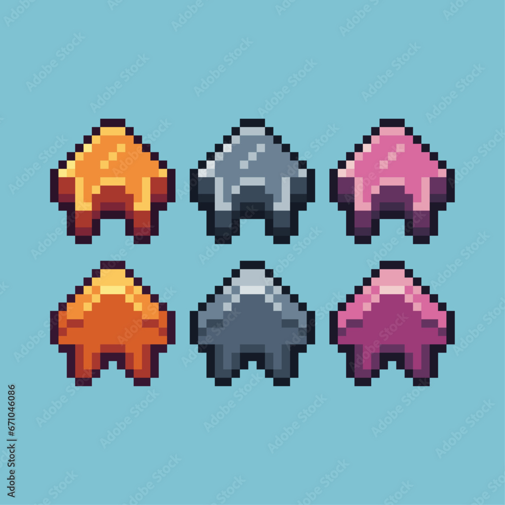 Poster pixel art sets of house icon with variation color item asset. simple bits of gold house icon pixelat