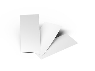 Blank 4x9 Rack Card Sized Flyers to present your design. 3d render on a transparent background