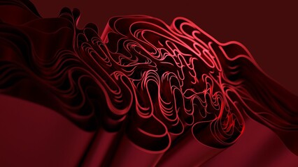 Abstract crimson wave with intricate wavy patterns that create a sense of movement and depth. The...