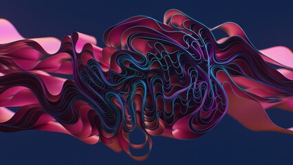 Mesmerizing flow of intertwined vivid colors creating an abstract, organic form. Perfect balance of warmth and coolness in one 3d illustration