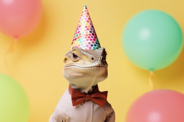 Creative animal concept, lizard reptile in party cone