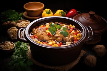 Flavorful chicken stew with corn and beans