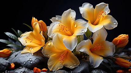 Obraz na płótnie Canvas Crocus yellow flower set on background. Floral flower illustration. Generative AI