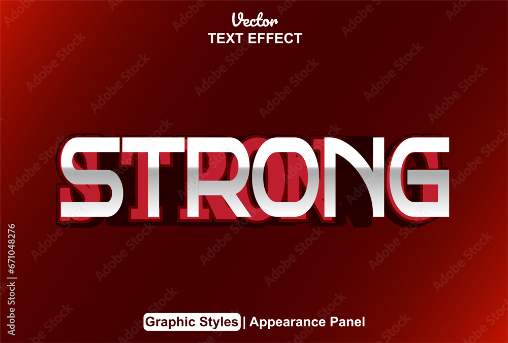 Poster strong text effect with red futuristic style and editable