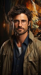 Obraz premium Handsome man in spectacles, portrait. Man portrait illustration. Generative AI