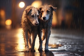 Drenched Stray Dogs Enduring The Rain
