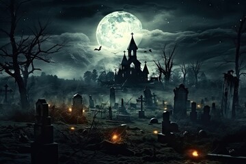 Photo halloween background with spooky graveyard