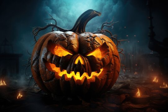 Photo halloween background with evil pumpkin