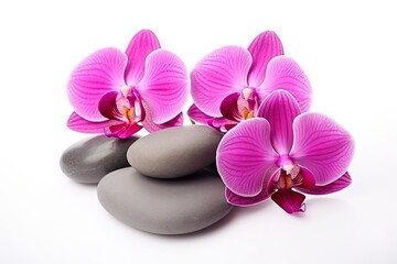 Naklejka na ściany i meble Pink orchid and spa stones isolated, spa and relaxation