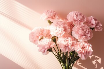 Pink carnation flowers bouquet on tan background