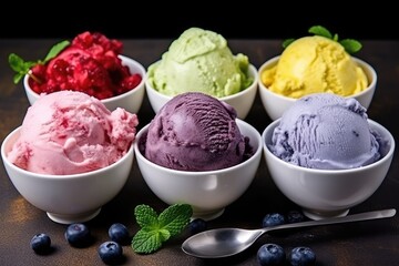 Various of ice cream flavor whit fresh blueberry