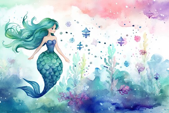 Watercolor background watercolor clipart mermaid