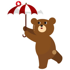 Circus bear holding umbrella illustration.