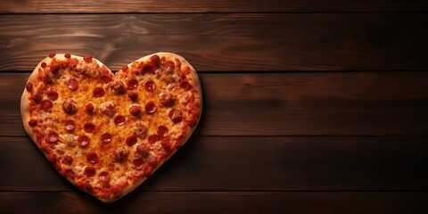 Heartshaped Pizza On Wooden Table, Valentines Day Concept