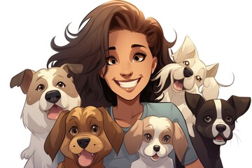 Hispanic Pet Sitter Takes Selfie With Many Dogs