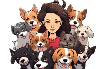 Hispanic Pet Sitter Takes Selfie With Many Dogs