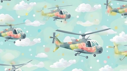 a pattern of a helicopter flying through the sky with clouds.  generative ai