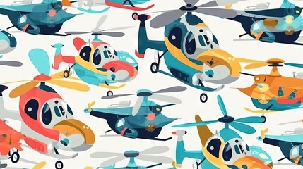  a group of small colorful airplanes on a white background with blue, yellow, and red colors.  generative ai