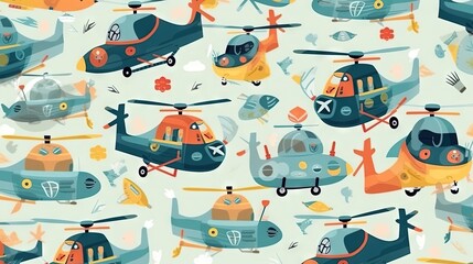 a pattern of a helicopter and a helicopter with a propeller.  generative ai
