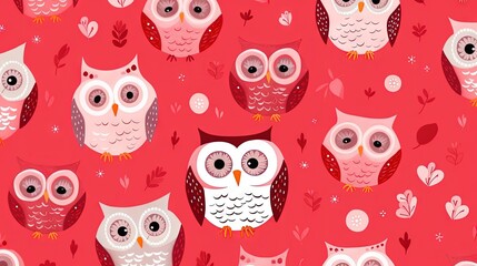  a group of owls sitting on top of a red surface.  generative ai