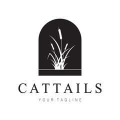 cattails or river reed grass plant logo design, aquatic plants, swamp, wild grass vector