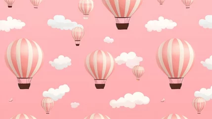 Crédence de cuisine en verre imprimé Montgolfière  a pink background with hot air balloons flying in the sky.  generative ai