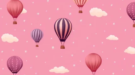 Crédence de cuisine en verre imprimé Montgolfière  a pink background with hot air balloons flying in the sky.  generative ai