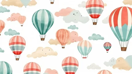 Crédence de cuisine en verre imprimé Montgolfière  a bunch of hot air balloons flying in the sky with clouds.  generative ai