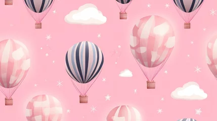 Fotobehang Luchtballon  a pink background with hot air balloons flying in the sky.  generative ai